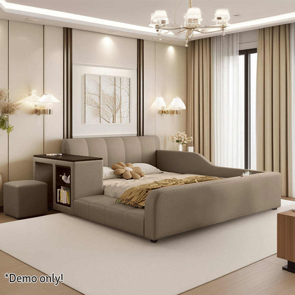 LIVARA SM901 120/135/150/180cm Lengrh Eco-friendly Leather Bed With Bookshelf - Grey