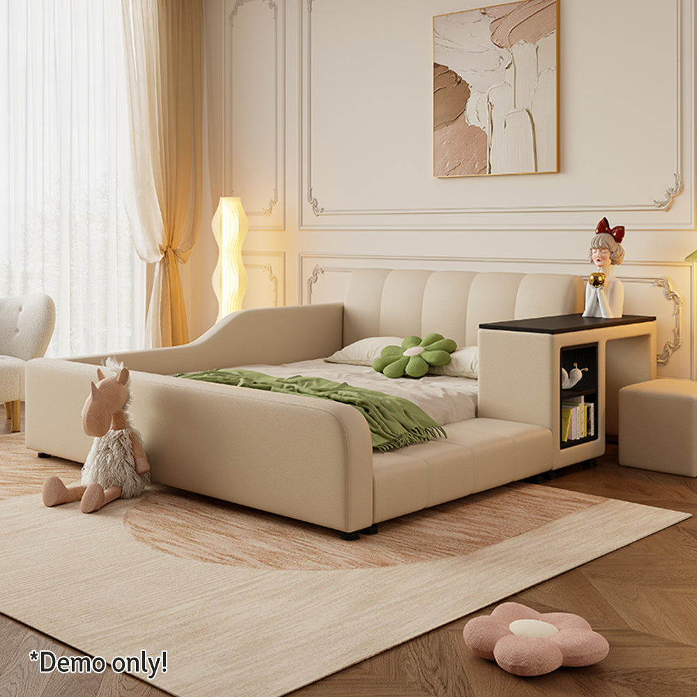 LIVARA SM901 120/135/150/180cm Lengrh Eco-friendly Leather Bed With Bookshelf - Beige