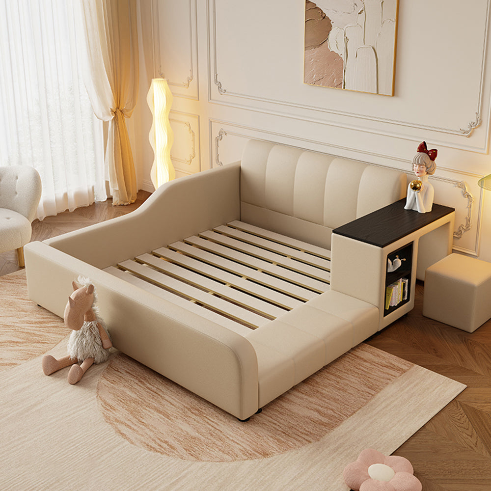 LIVARA SM901 120/135/150/180cm Lengrh Eco-friendly Leather Bed With Bookshelf - Beige