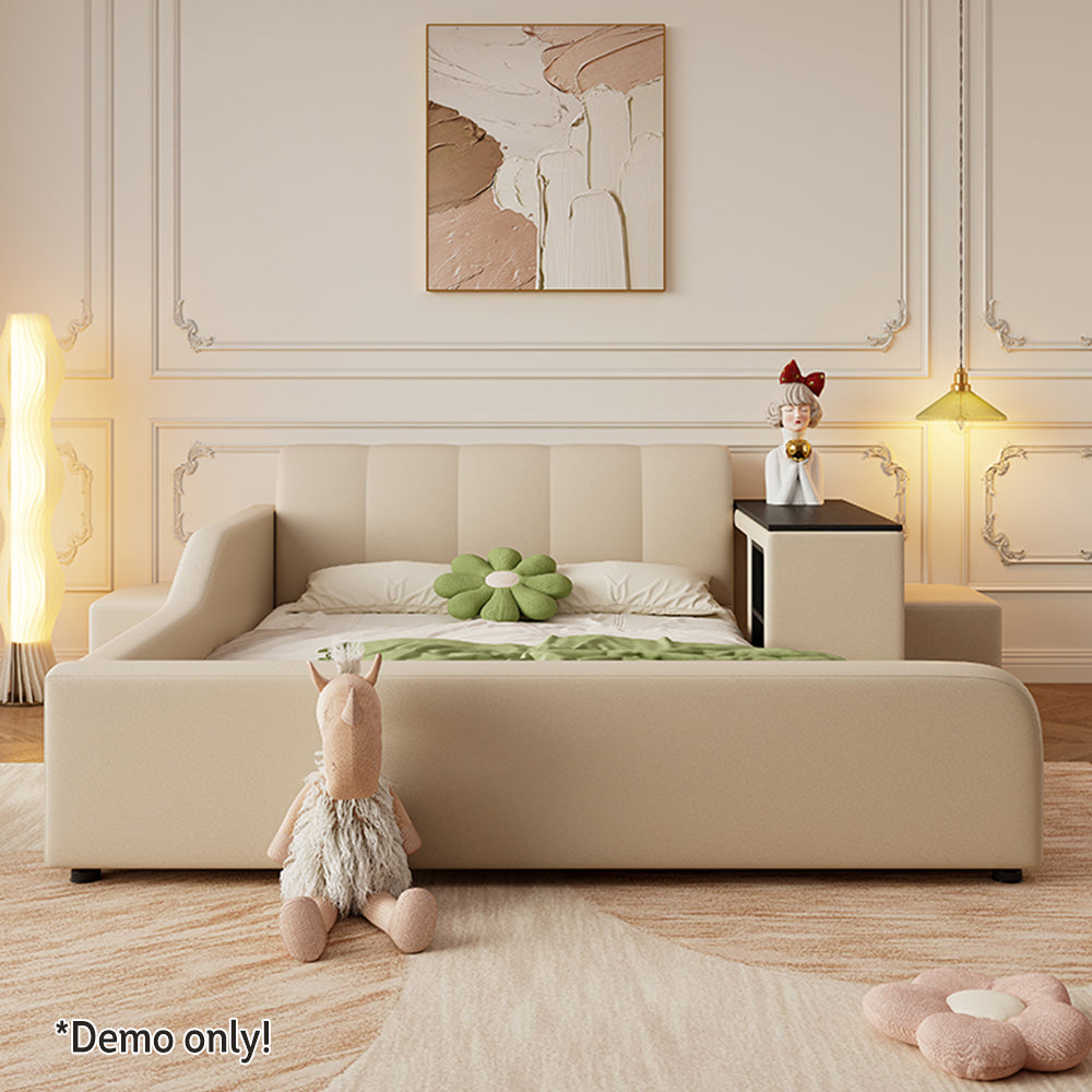 LIVARA SM901 120/135/150/180cm Lengrh Eco-friendly Leather Bed With Bookshelf - Beige