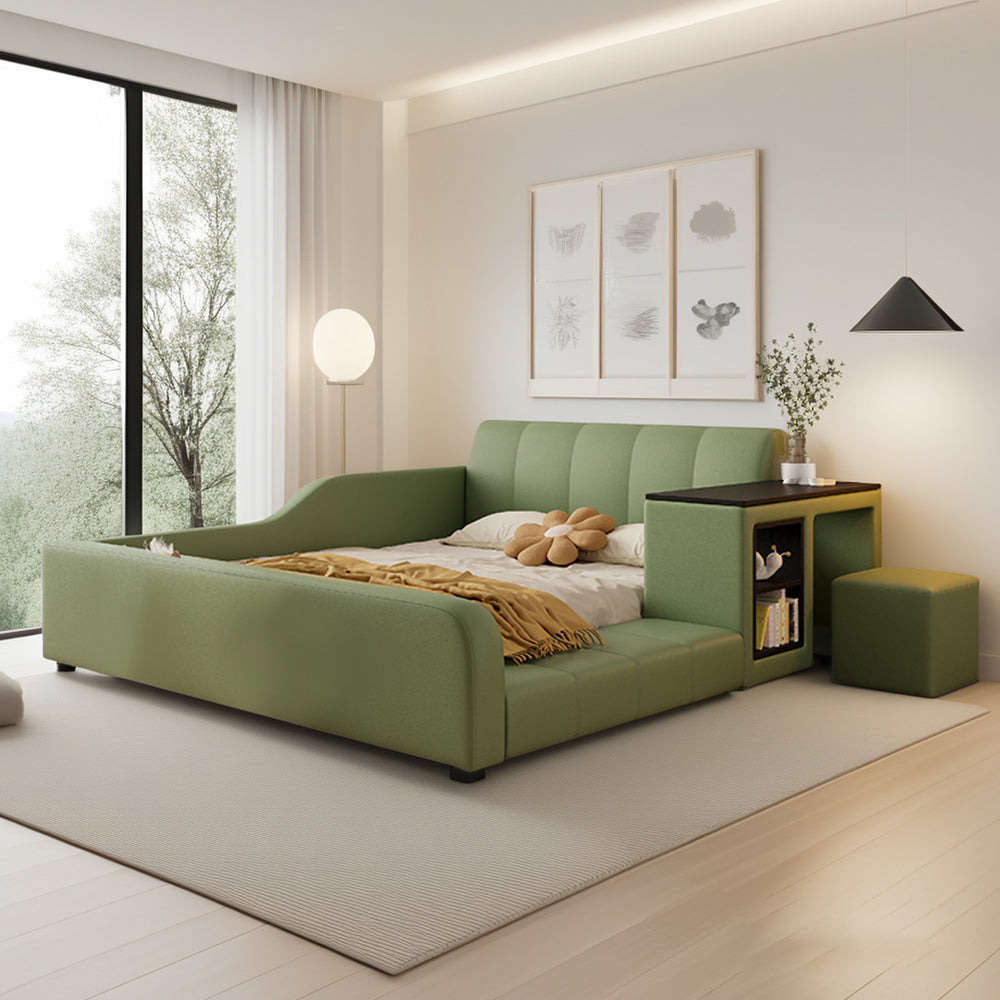 LIVARA SM901 120/135/150/180cm Lengrh Eco-friendly Leather Bed With Bookshelf - Green