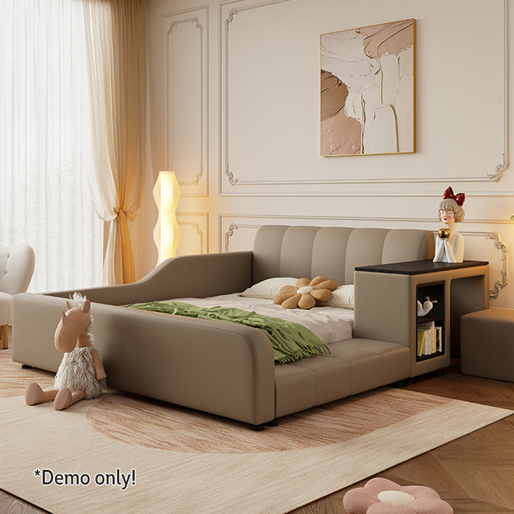 LIVARA SM901 120/135/150/180cm Lengrh Eco-friendly Leather Bed With Bookshelf - Grey