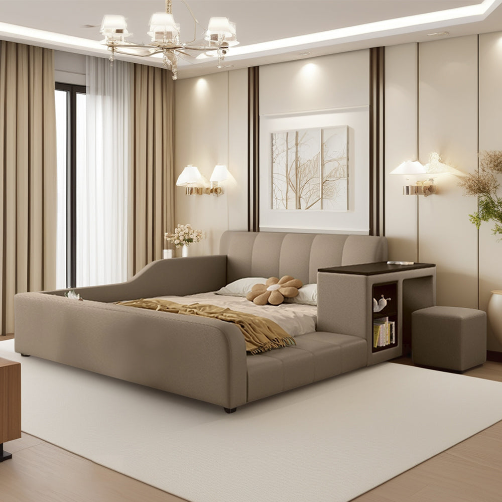 LIVARA SM901 120/135/150/180cm Lengrh Eco-friendly Leather Bed With Bookshelf - Grey