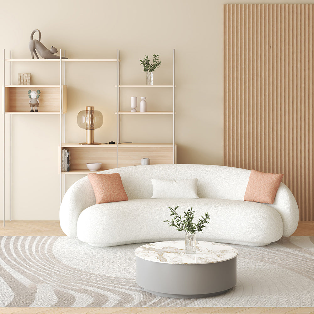 LIVARA SM908 260cm Length Lamb Fleece Fabric Sofa Solid Wood Frame - White