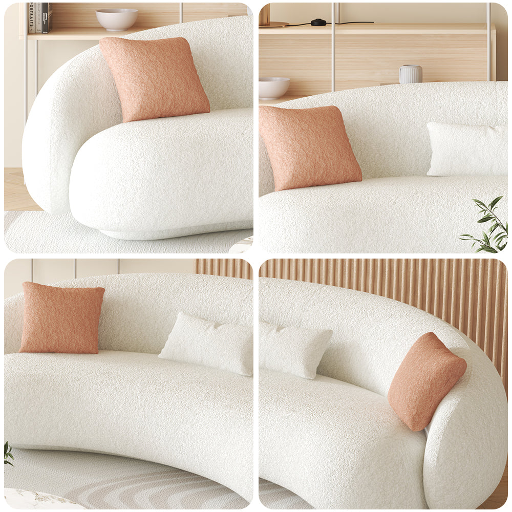 LIVARA SM908 260cm Length Lamb Fleece Fabric Sofa Solid Wood Frame - White