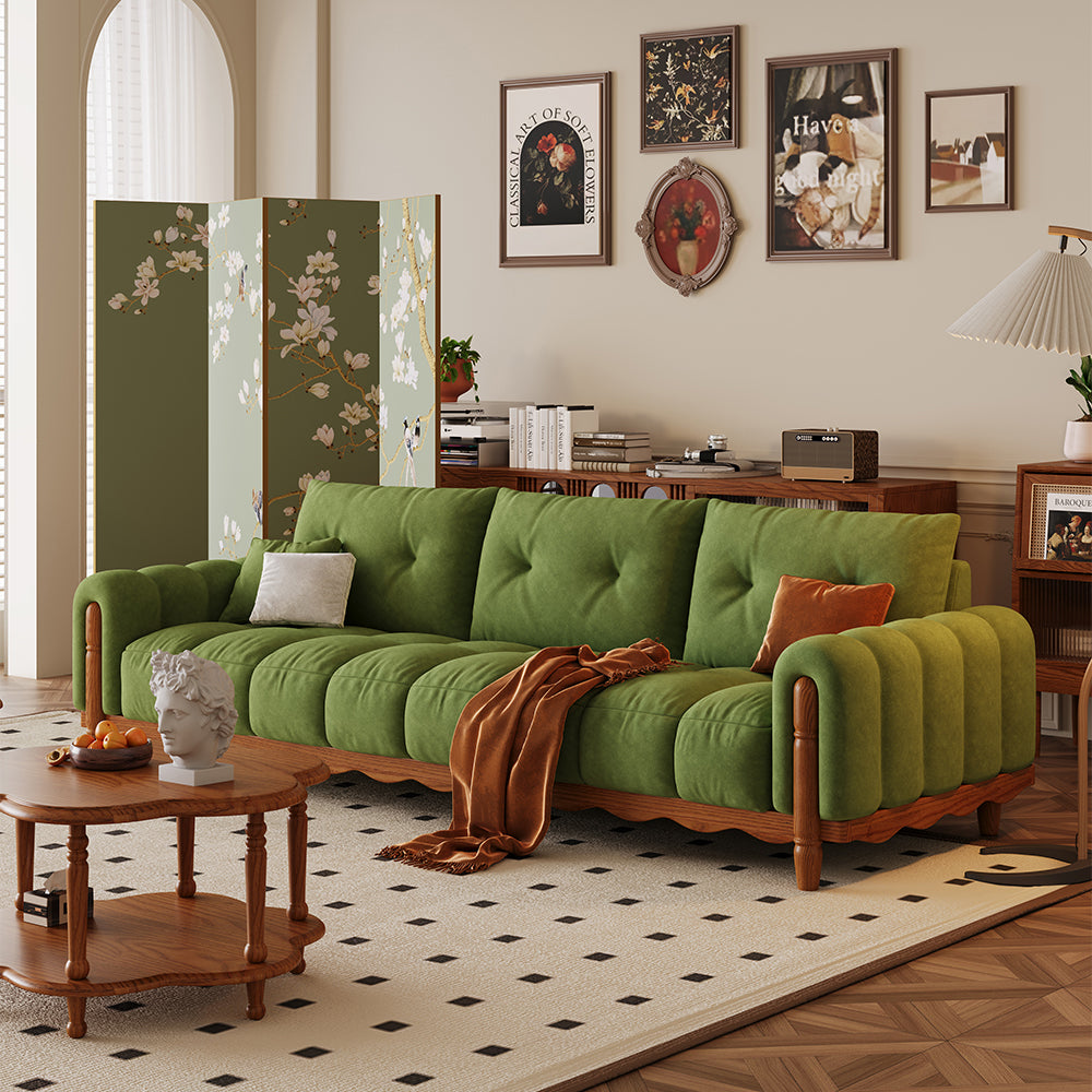 LIVARA 908 Vintage Style Velvet Sofa 180-280cm With Throw Pillows