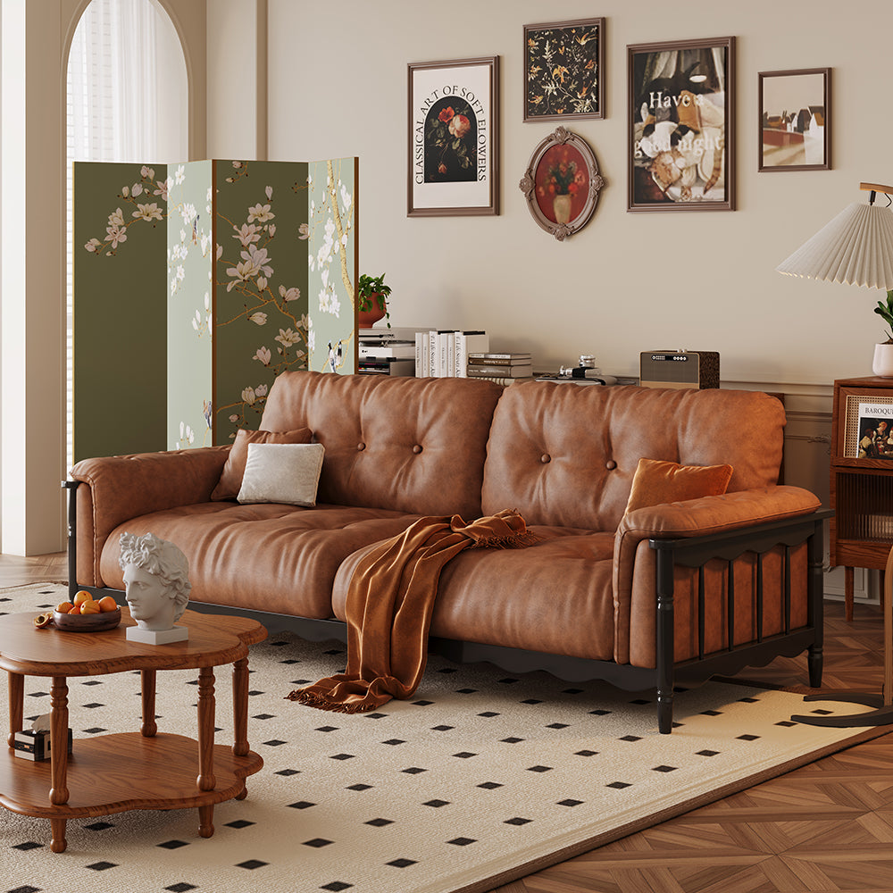 LIVARA 909 Vintage Style Oil Wax Leather Sofa 180-280cm With Cushions