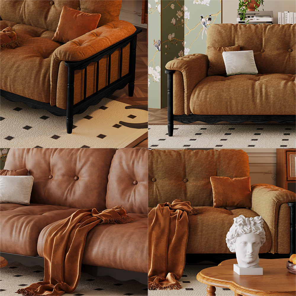 LIVARA 909 Vintage Style Oil Wax Leather Sofa 180-280cm With Cushions