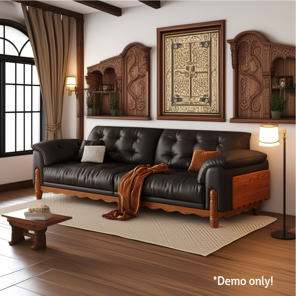 LIVARA 910 180/210/240/280cm Length Oil Waxed Leather Fabric Sofa Solid Wood Frame