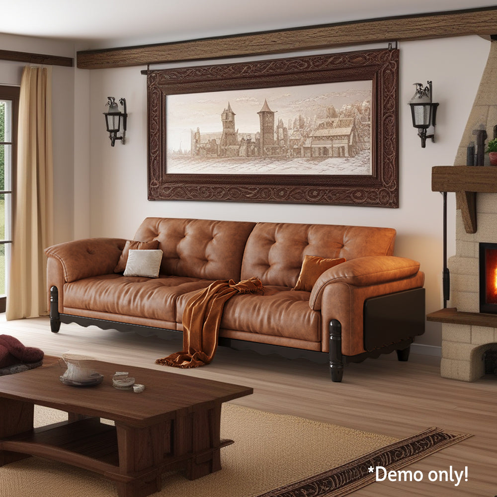 LIVARA 910 180/210/240/280cm Length Oil Waxed Leather Fabric Sofa Solid Wood Frame