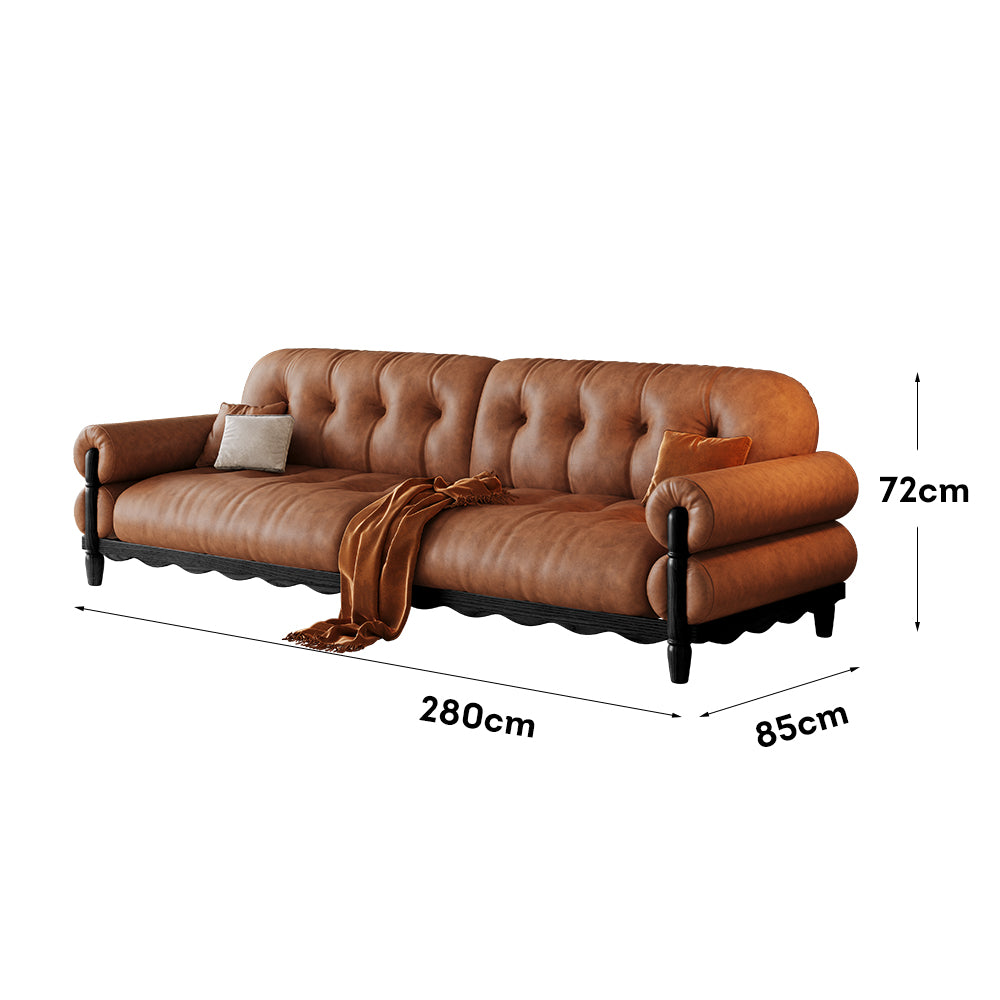 LIVARA 918 Vintage Style Oil Wax Leather Sofa 180-280cm With Throw Pillows