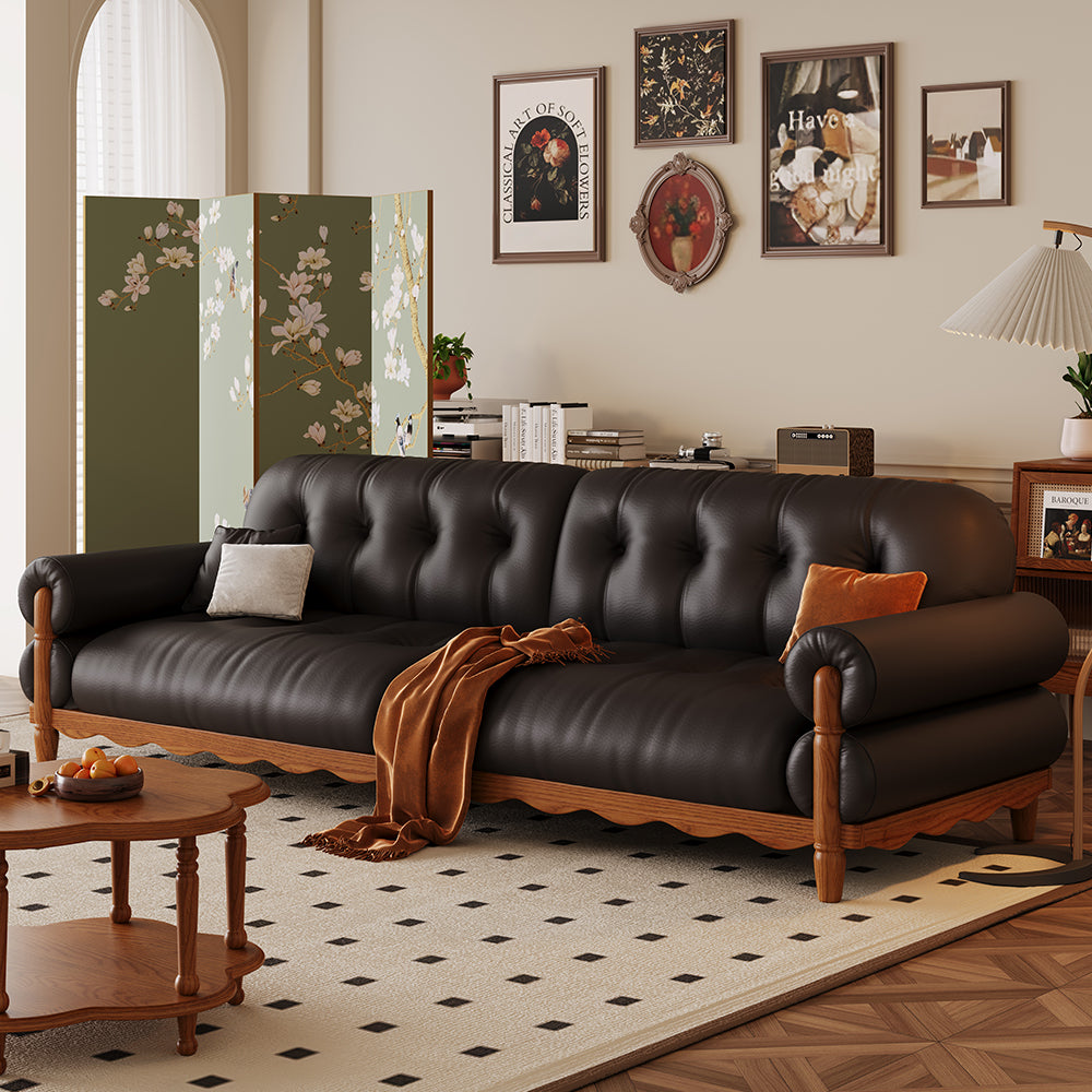 LIVARA 918 Vintage Style Oil Wax Leather Sofa 180-280cm With Throw Pillows