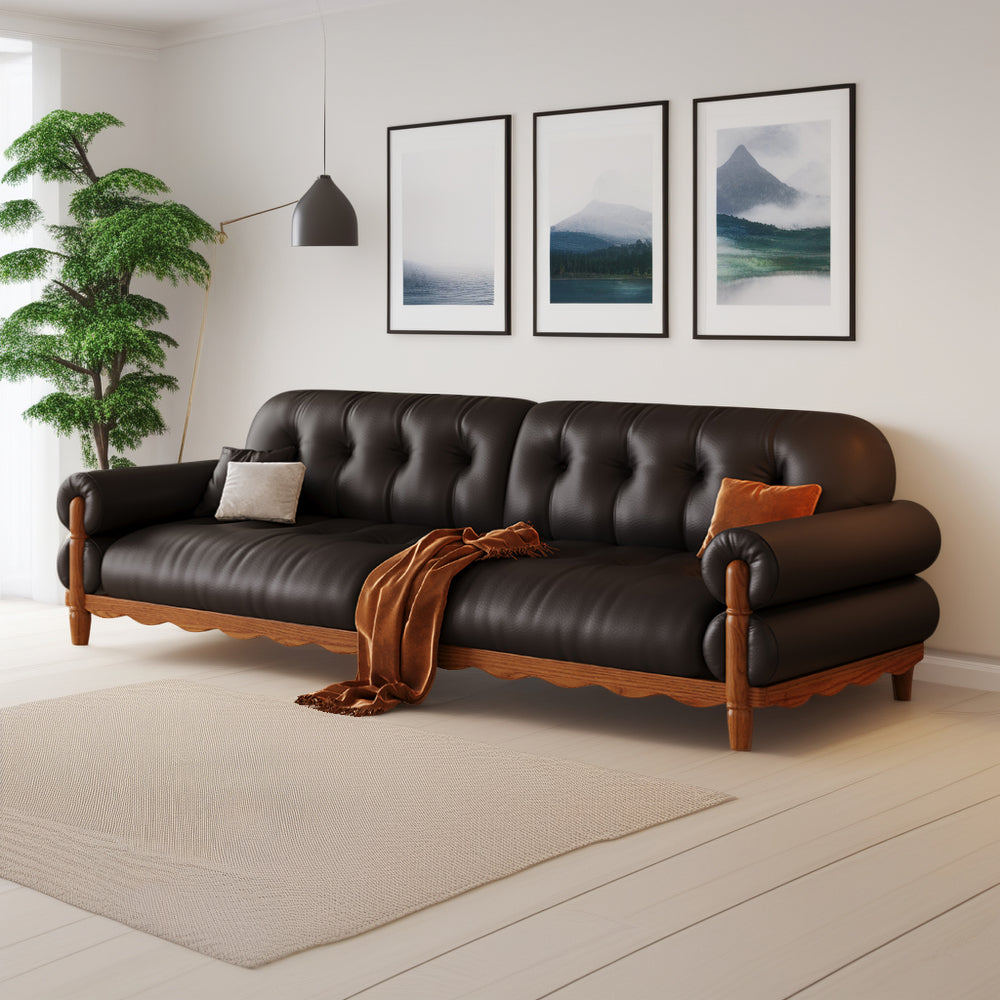 LIVARA 918 Vintage Style Oil Wax Leather Sofa 180-280cm With Throw Pillows