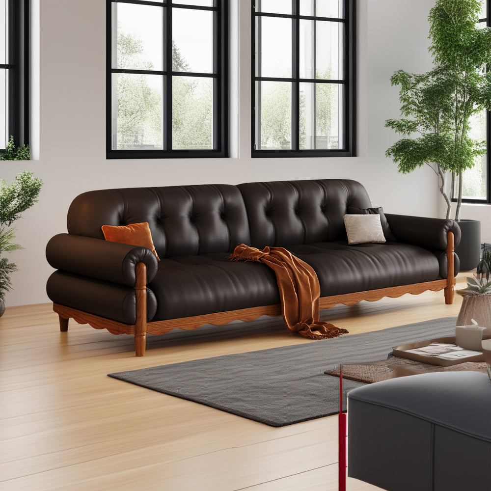 LIVARA 918 Vintage Style Oil Wax Leather Sofa 180-280cm With Throw Pillows