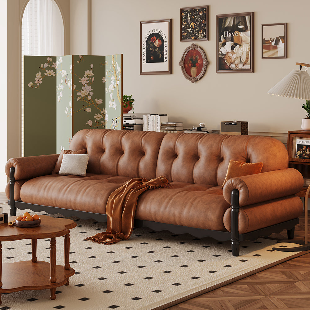 LIVARA 918 Vintage Style Oil Wax Leather Sofa 180-280cm With Throw Pillows