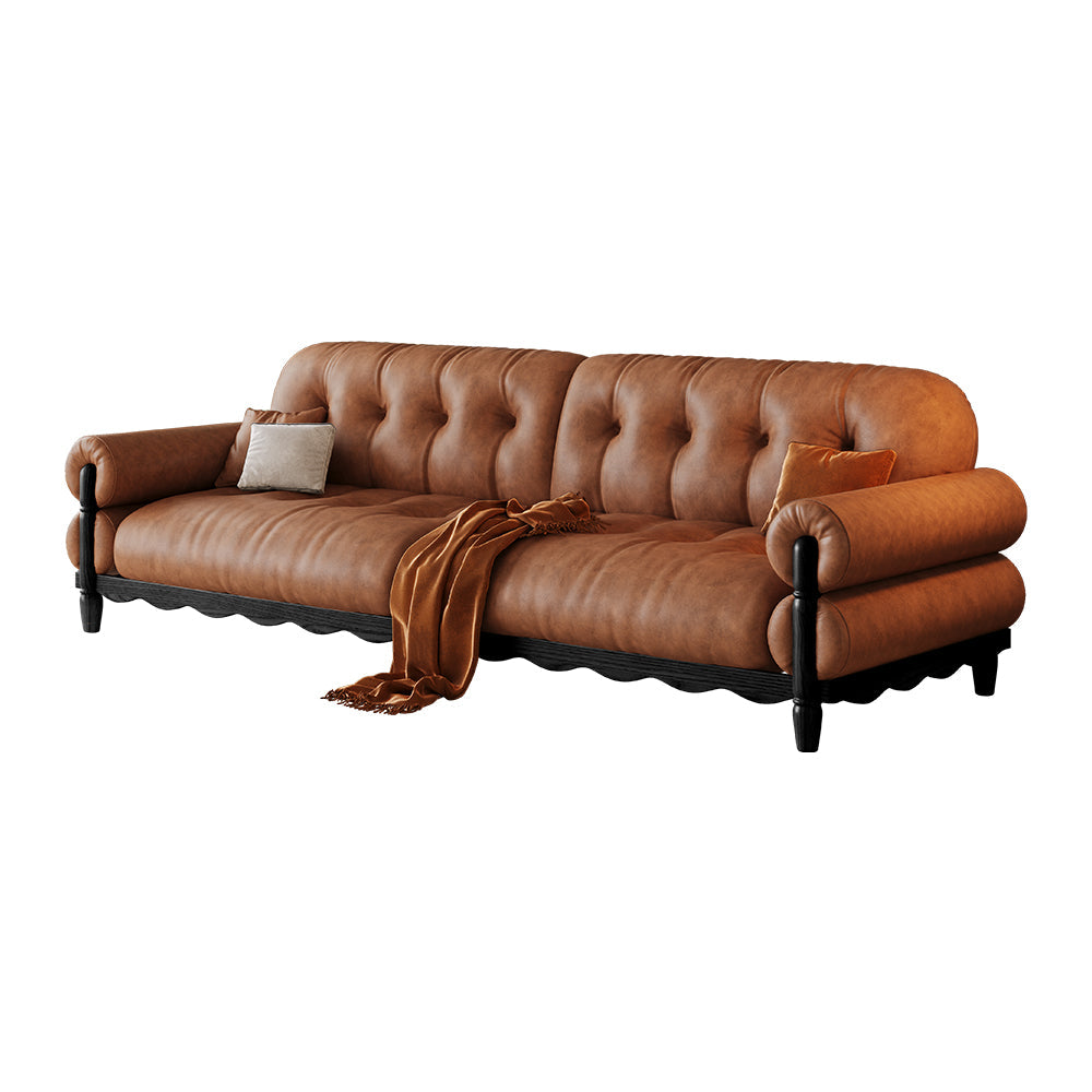 LIVARA 918 Vintage Style Oil Wax Leather Sofa 180-280cm With Throw Pillows