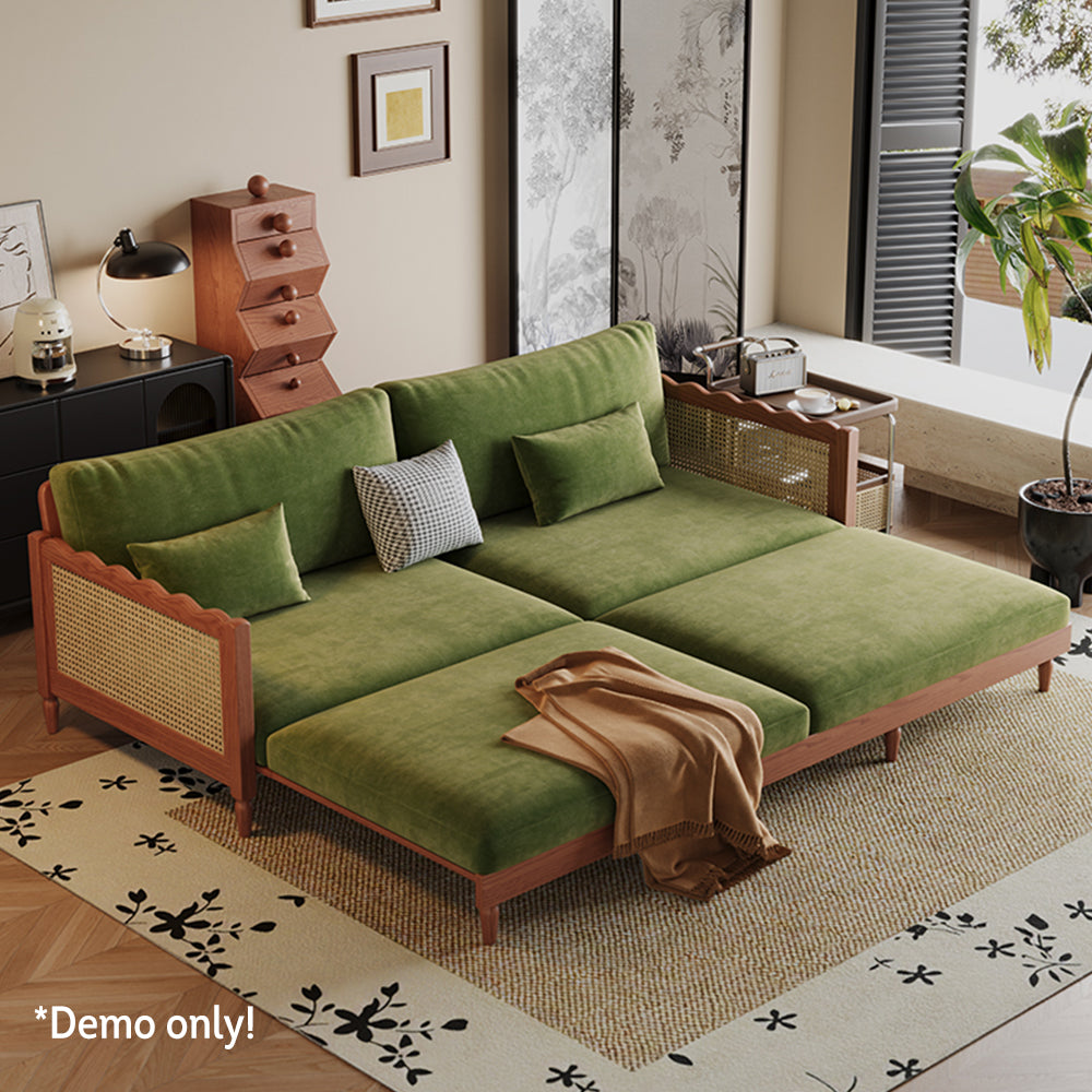 LIVARA 180cm/210cm/240cm/280cm Length Baby Velvet Fabric Sofa Bed Solid Wood Frame