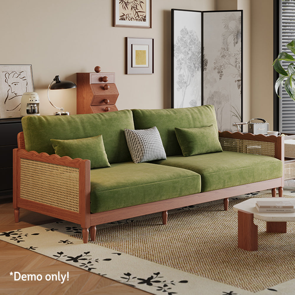 LIVARA 180cm/210cm/240cm/280cm Length Baby Velvet Fabric Sofa Bed Solid Wood Frame