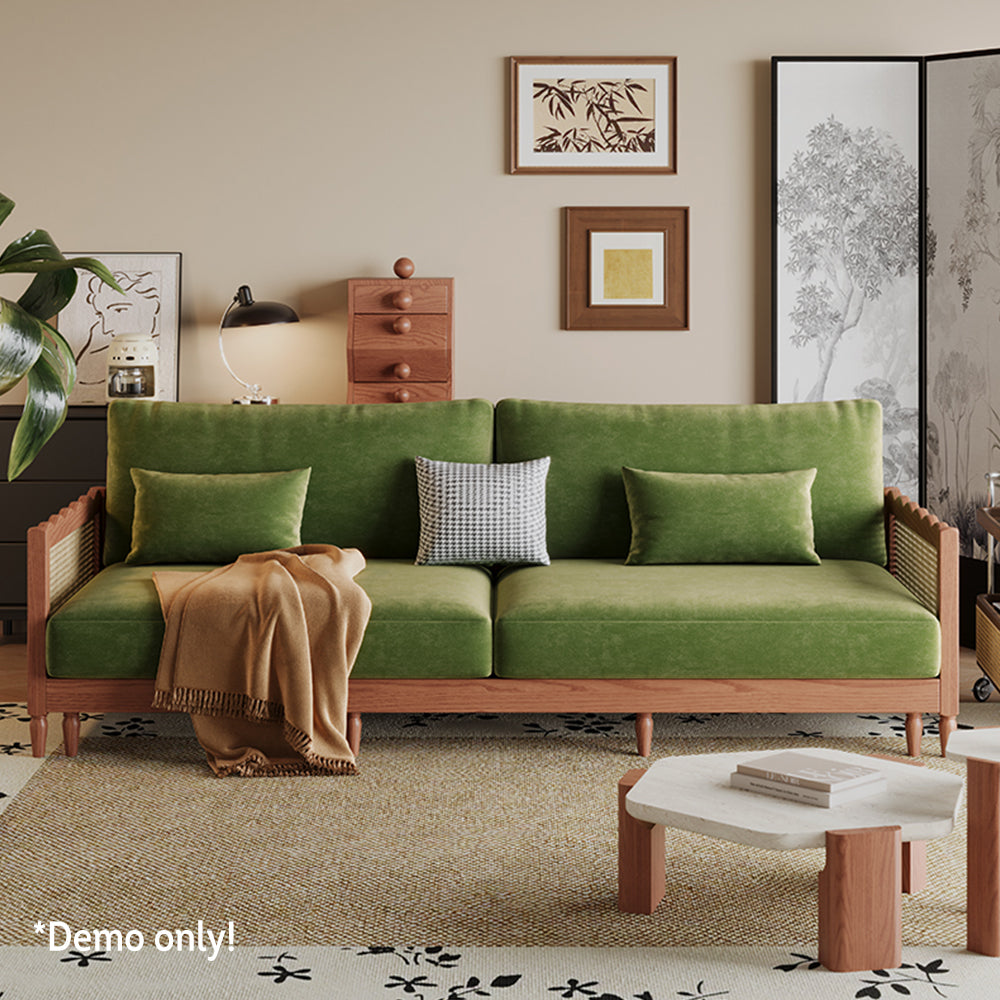 LIVARA 180cm/210cm/240cm/280cm Length Baby Velvet Fabric Sofa Bed Solid Wood Frame