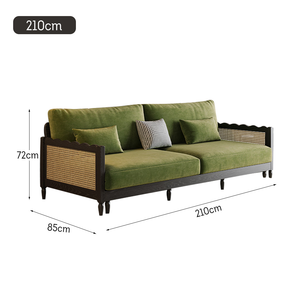 LIVARA 180cm/210cm/240cm/280cm Length Baby Velvet Fabric Sofa Bed Solid Wood Frame