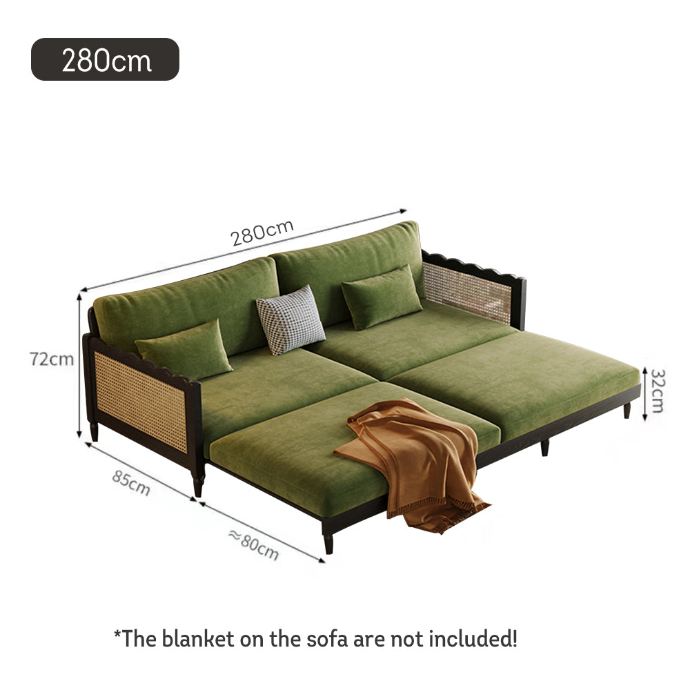 LIVARA 180cm/210cm/240cm/280cm Length Baby Velvet Fabric Sofa Bed Solid Wood Frame