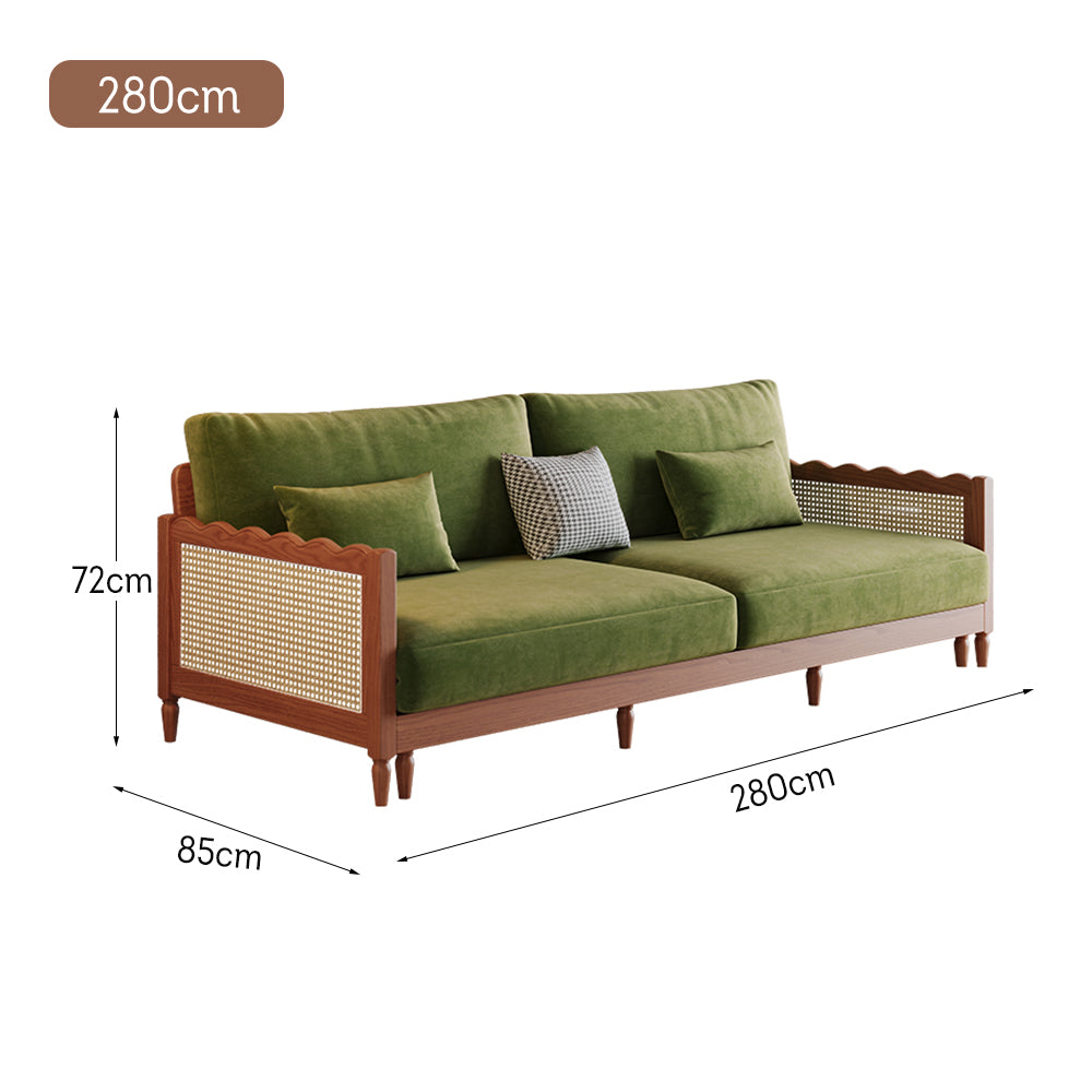 LIVARA 180cm/210cm/240cm/280cm Length Baby Velvet Fabric Sofa Bed Solid Wood Frame