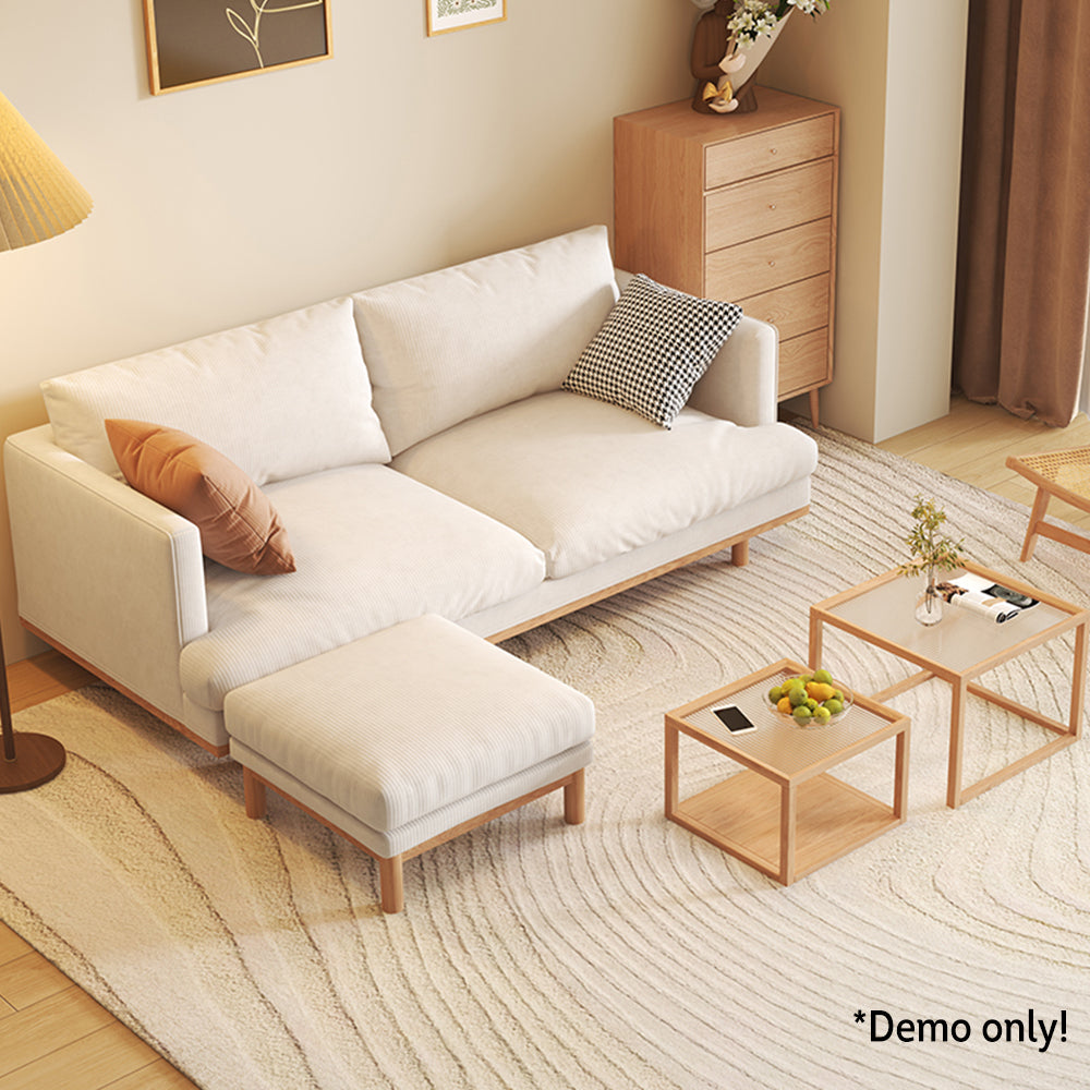 LIVARA HXSF01 Corduroy Fabric Sofa/Footstool Solid Wood Frame