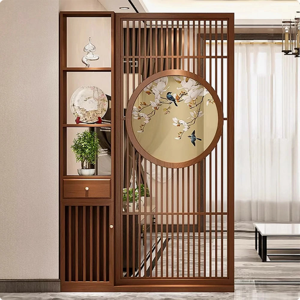 LIVARA Asian Style Solid Wood Room Divider, Hollow Slatted Design, Privacy Screen for Living Room Décor