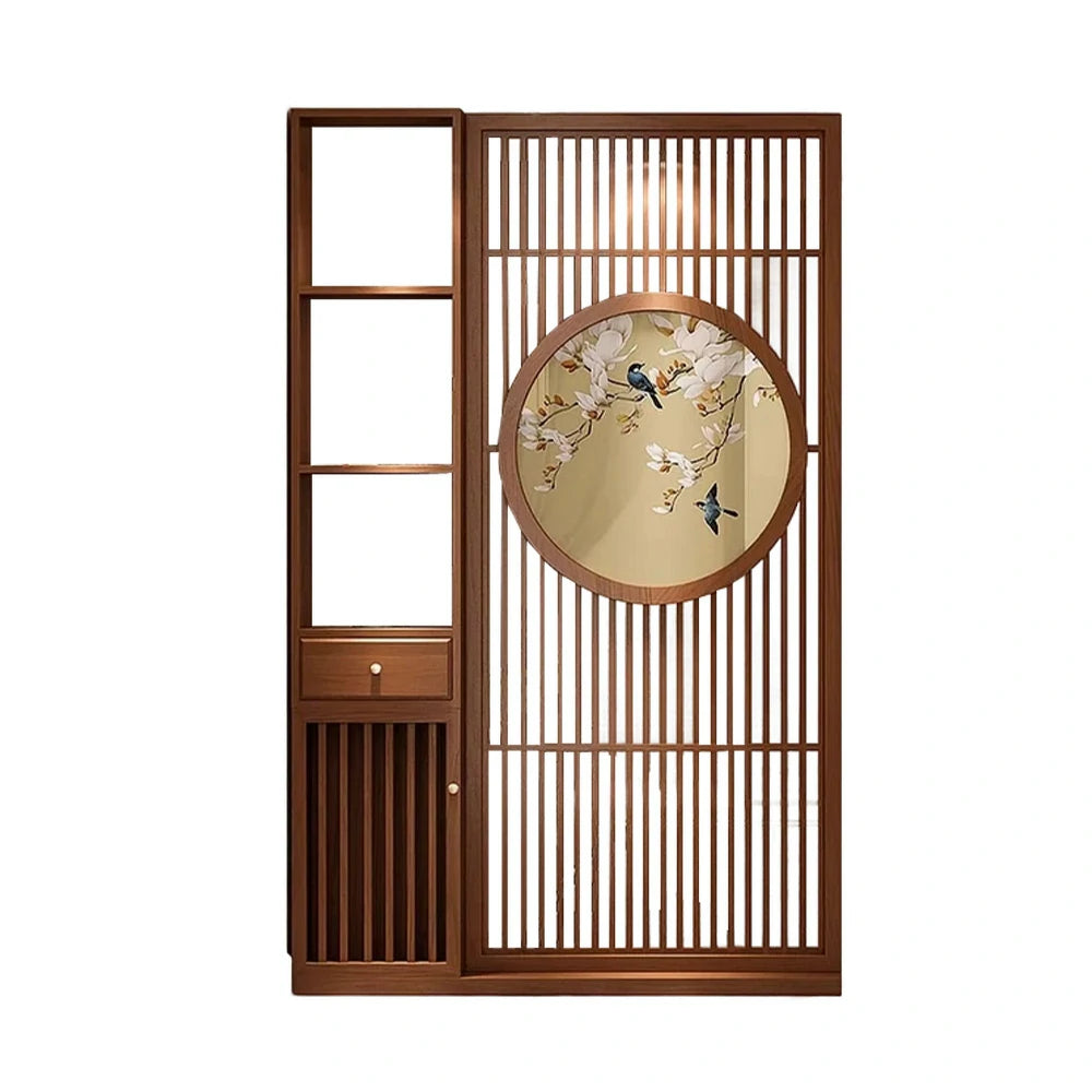 LIVARA Asian Style Solid Wood Room Divider, Hollow Slatted Design, Privacy Screen for Living Room Décor