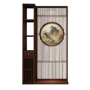 LIVARA Asian Style Walnut Wood Room Divider, Mountain Scenery Design, Elegant Privacy Screen for Home Decor