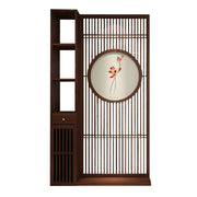 LIVARA Asian Style Walnut Wood Room Divider, Hollow Slatted Design with Lotus Motif, Elegant Home Decor Screen