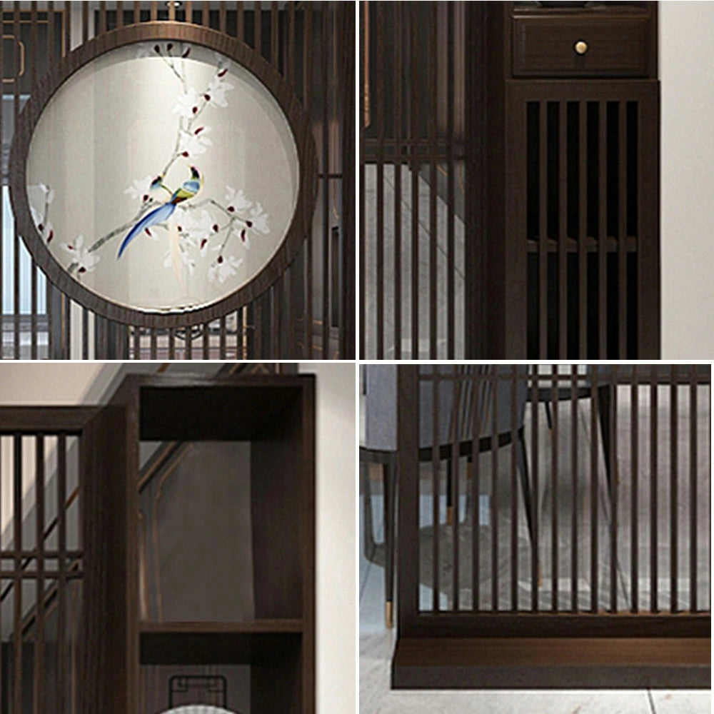 LIVARA Oriental Style Walnut Wood Room Divider, Hollow Slatted Design, Ideal for Entryway or Foyer Spaces