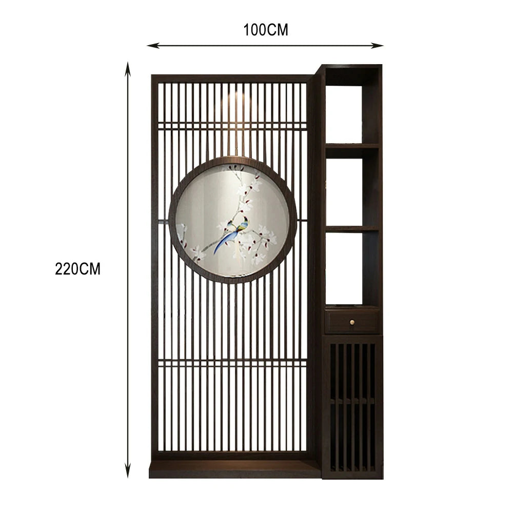 LIVARA Oriental Style Walnut Wood Room Divider, Hollow Slatted Design, Ideal for Entryway or Foyer Spaces
