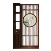 LIVARA Oriental Style Walnut Wood Room Divider, Hollow Slatted Design with Lotus & Koi Motif, Ideal for Entryway or Foyer