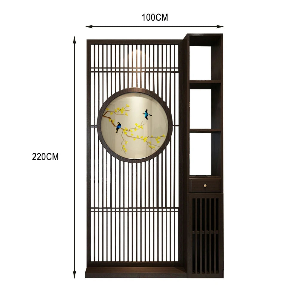 LIVARA Oriental Style Walnut Wood Room Divider, Hollow Slatted Privacy Screen, Perfect for Entryway or Foyer Decoration