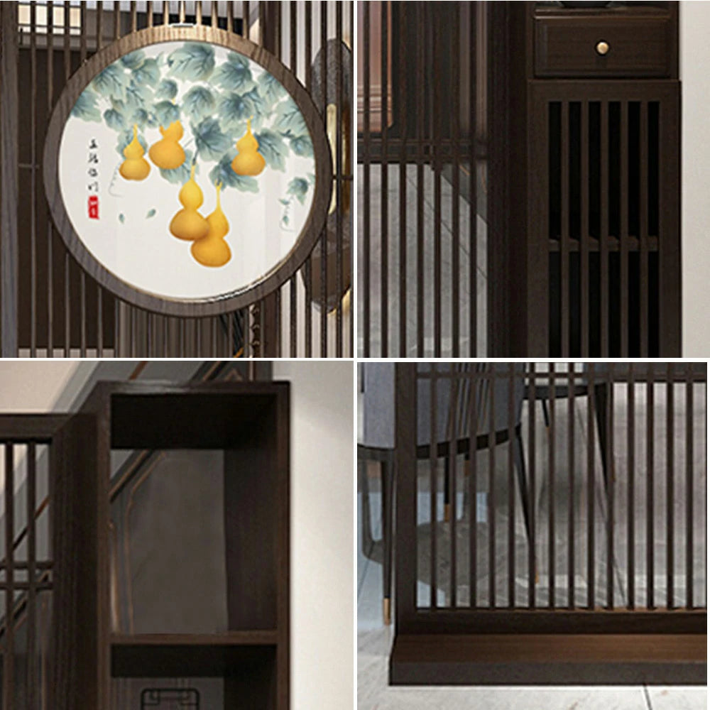 LIVARA Oriental Style Walnut Wood Room Divider, Hollow Slatted Design, Elegant Privacy Screen for Entryway or Living Room