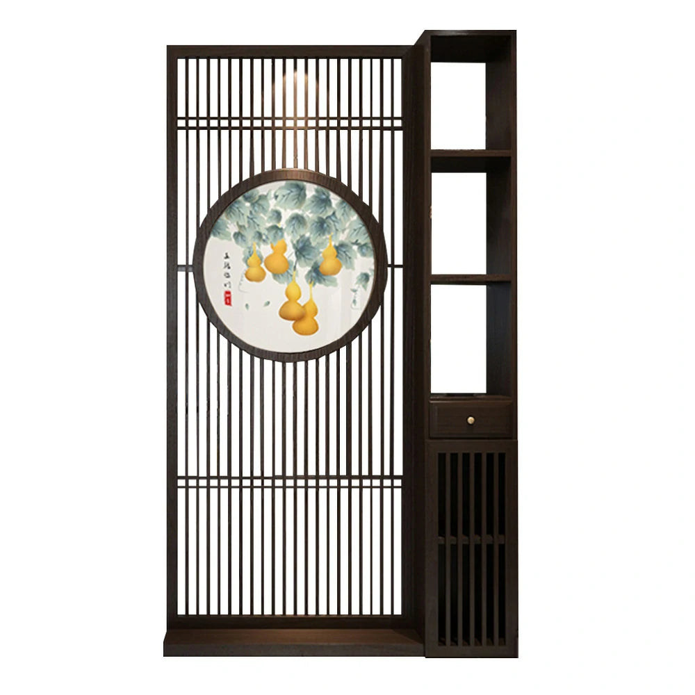 LIVARA Oriental Style Walnut Wood Room Divider, Hollow Slatted Design, Elegant Privacy Screen for Entryway or Living Room
