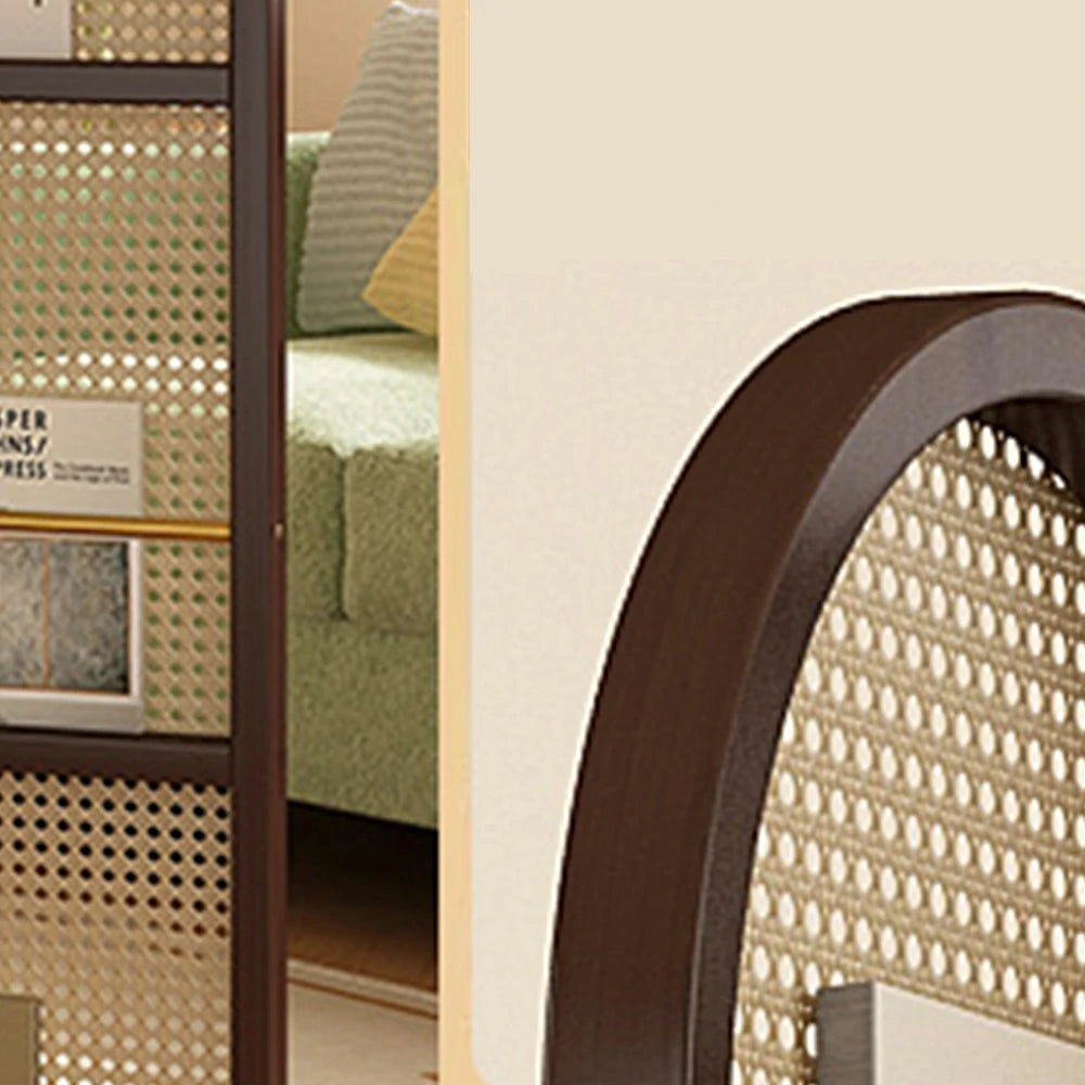 LIVARA Foldable 4-Panel Woven Rattan Bamboo Room Divider with Magazine Rack Arched Design