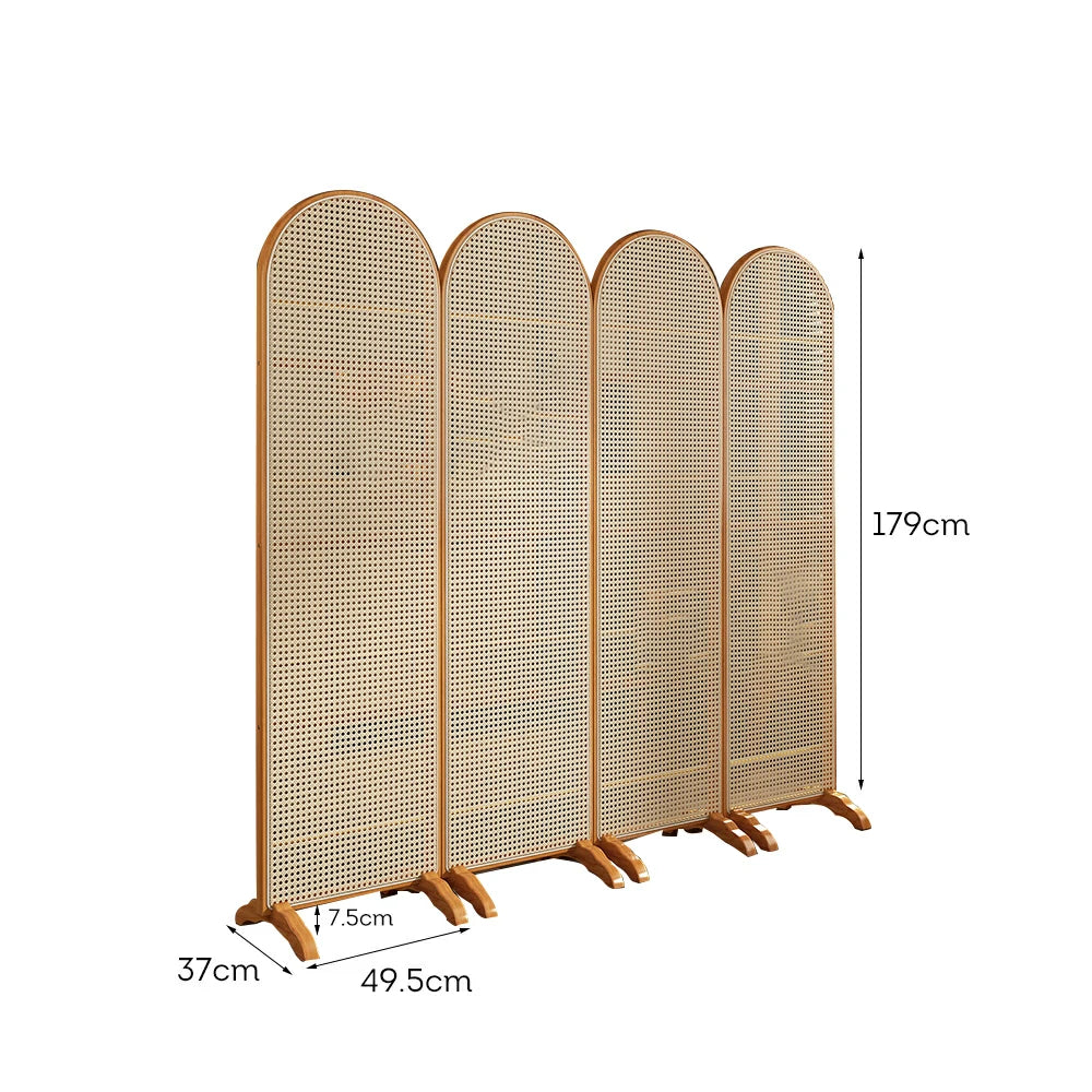 LIVARA 4-Panel Woven Rattan Bamboo Room Divider with Footed Base