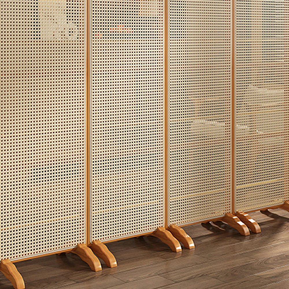LIVARA 4-Panel Woven Rattan Bamboo Room Divider with Footed Base