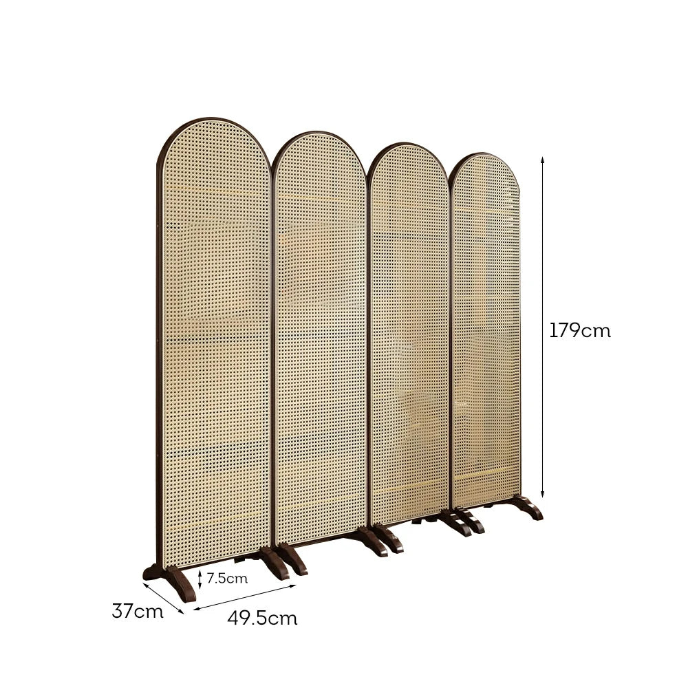 LIVARA 4-Panel Woven Rattan Bamboo Room Divider with Footed Base