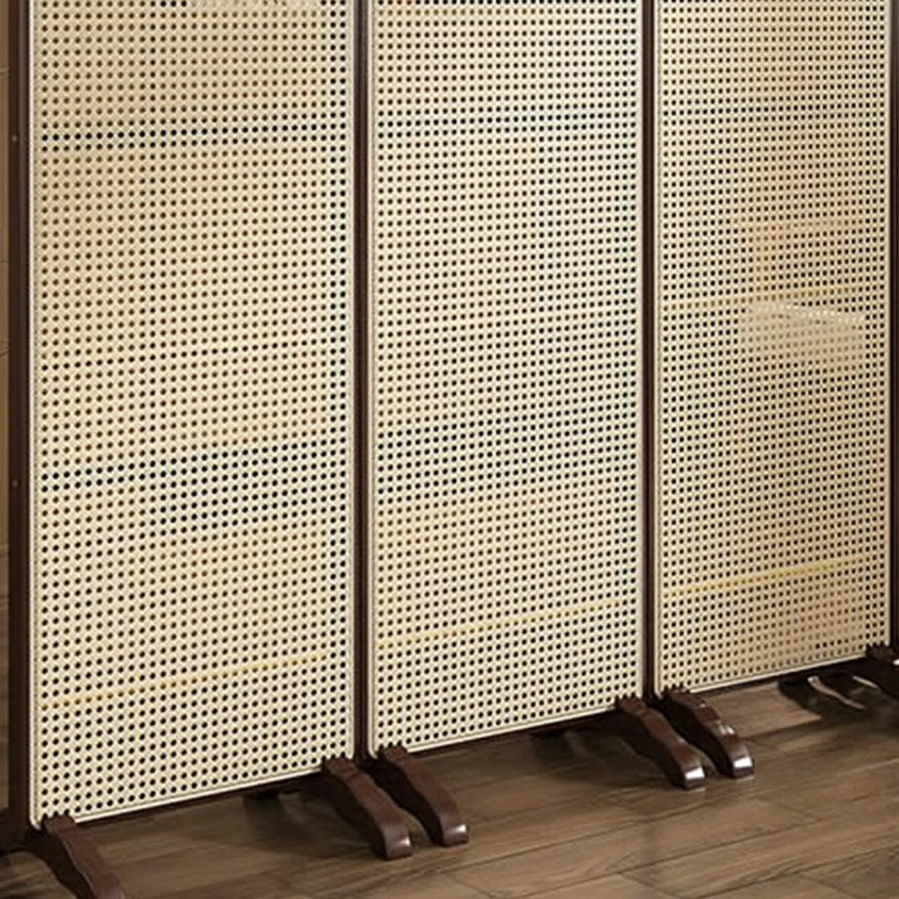 LIVARA 4-Panel Woven Rattan Bamboo Room Divider with Footed Base