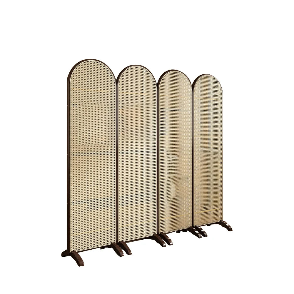 LIVARA 4-Panel Woven Rattan Bamboo Room Divider with Footed Base