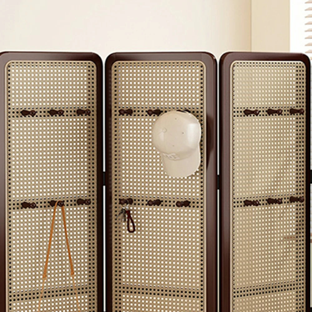 LIVARA Foldable 4-Panel Woven Rattan Bamboo Room Divider with Hooks High Model