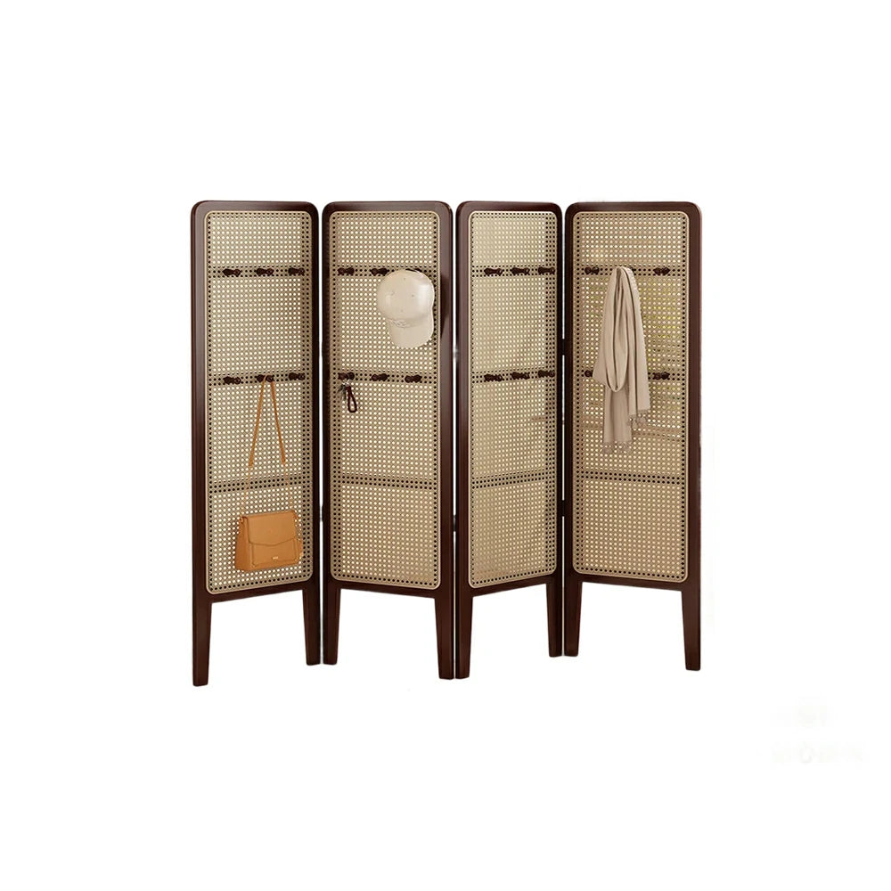 LIVARA Foldable 4-Panel Woven Rattan Bamboo Room Divider with Hooks High Model
