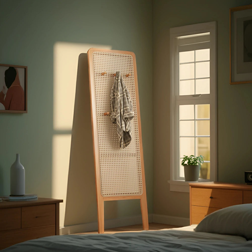 LIVARA Single Panel Freestanding Woven Rattan Bamboo Room Divider with Hooks