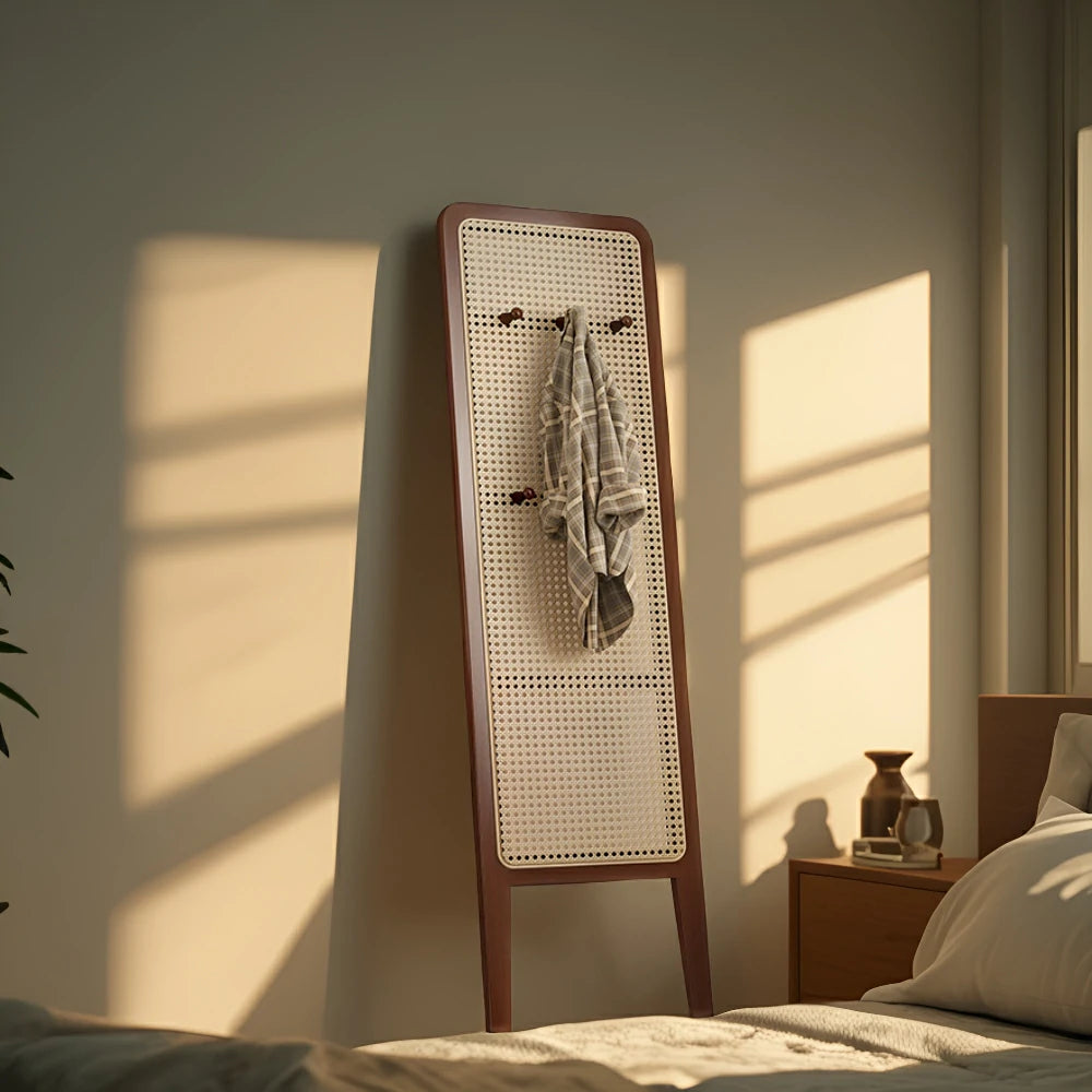 LIVARA Single Panel Freestanding Woven Rattan Bamboo Room Divider with Hooks