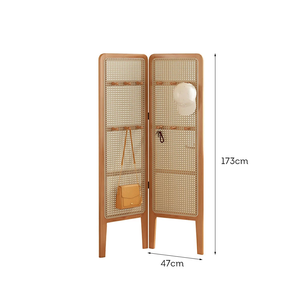 LIVARA Foldable 2-Panel Woven Rattan Bamboo Room Divider with Hooks High Model