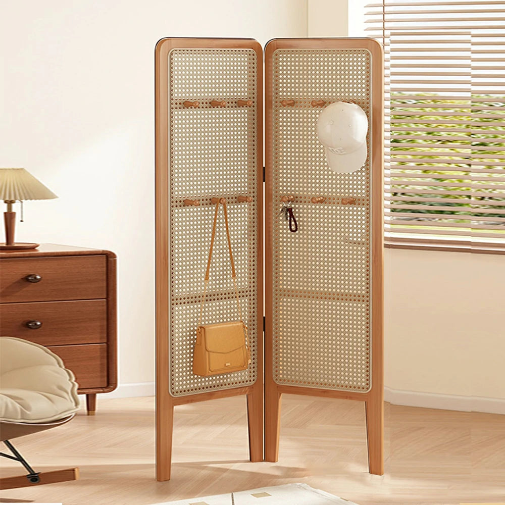 LIVARA Foldable 2-Panel Woven Rattan Bamboo Room Divider with Hooks High Model