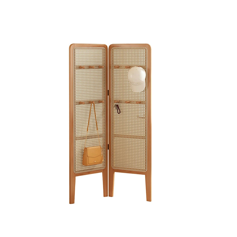 LIVARA Foldable 2-Panel Woven Rattan Bamboo Room Divider with Hooks High Model
